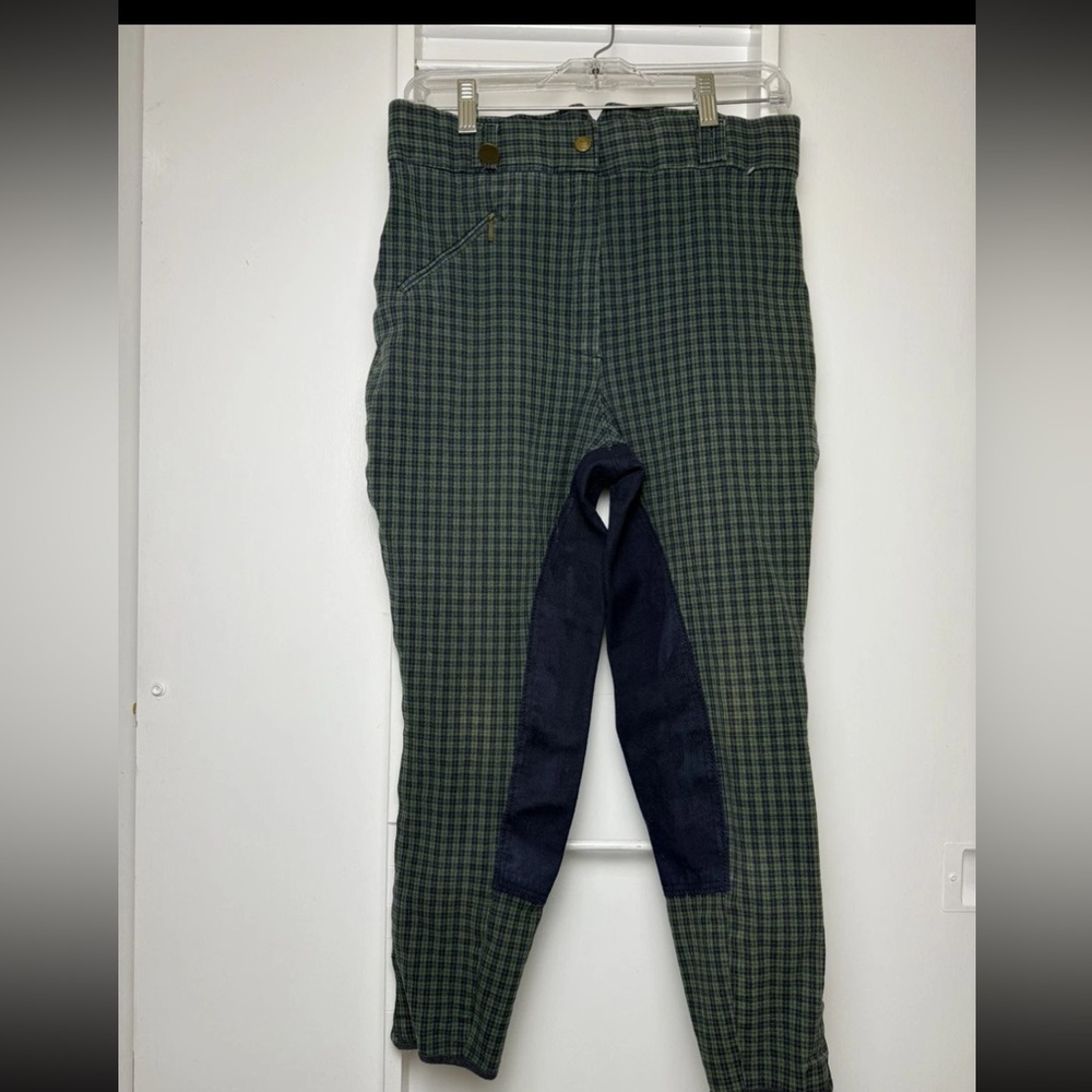 Royal Highness Womens Equestrian Breeches Riding Pants Plaid Size32 R Green Blue